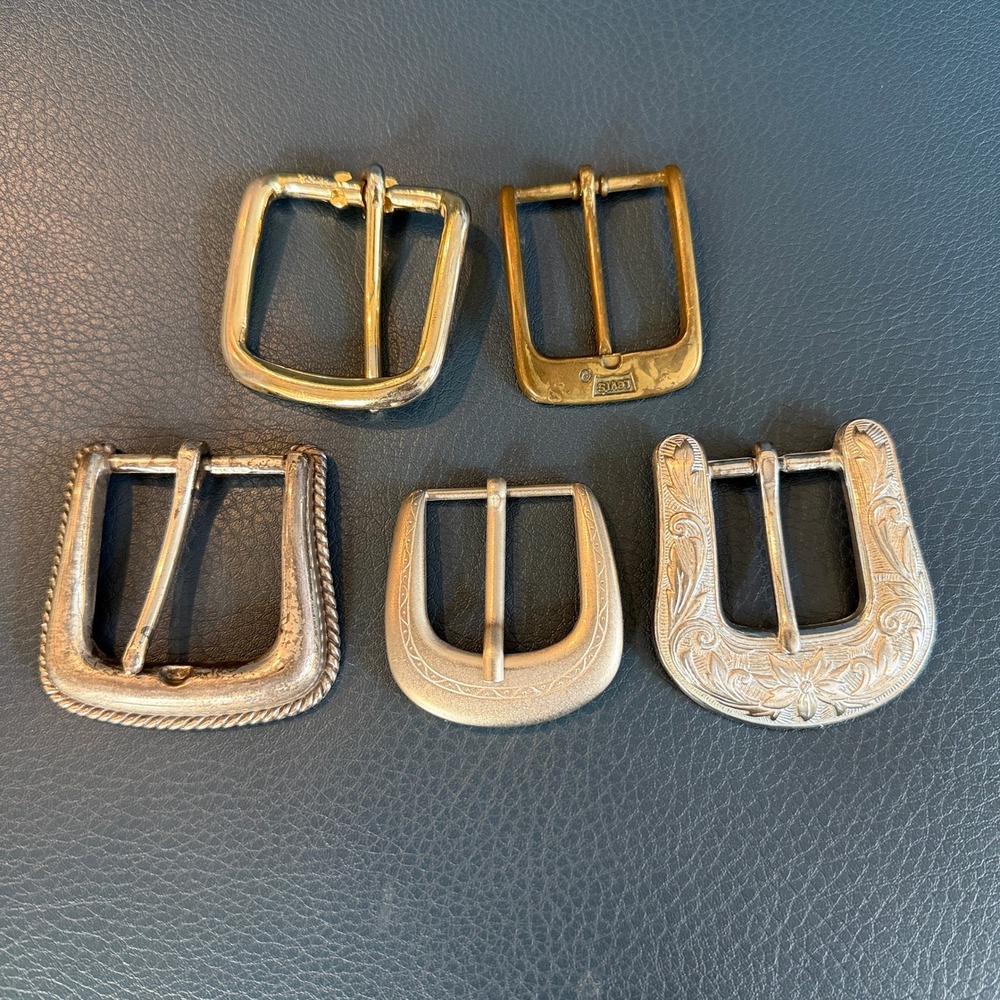 Vintage Belt Buckle Lot of 5 Mens Womens OS Western Engraved Floral Solid Brass